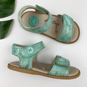 Livie & Luca Sandals Green Faux Leather Bird Adjustable Straps Flats Girls 8M